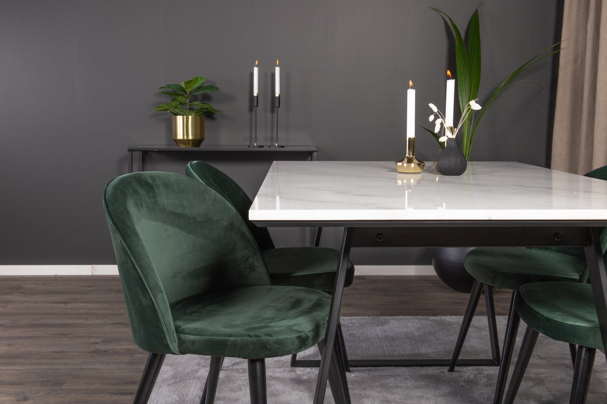 Venture Design Estelle & Velvet Rektangulära Matbord 140 x 90 Svart + Matstolar 2-pack Grön