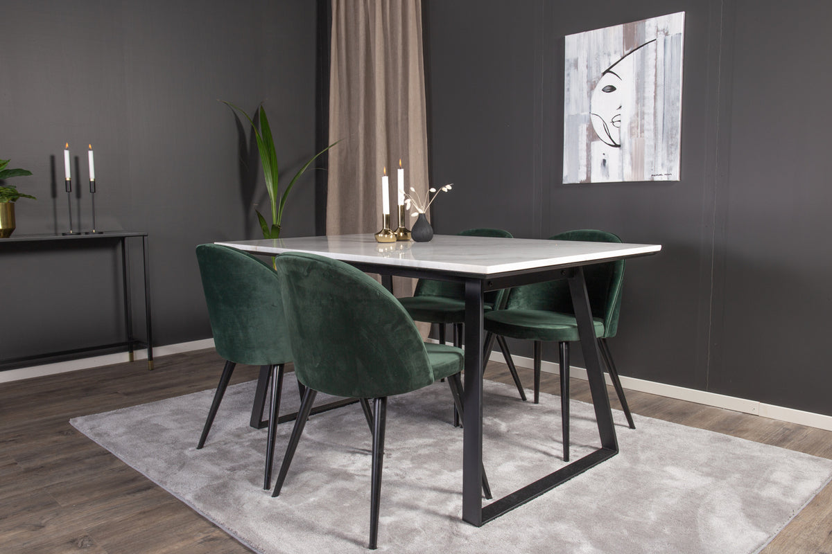 Venture Design Estelle & Velvet Rektangulära Matbord 140 x 90 Svart + Matstolar 2-pack Grön