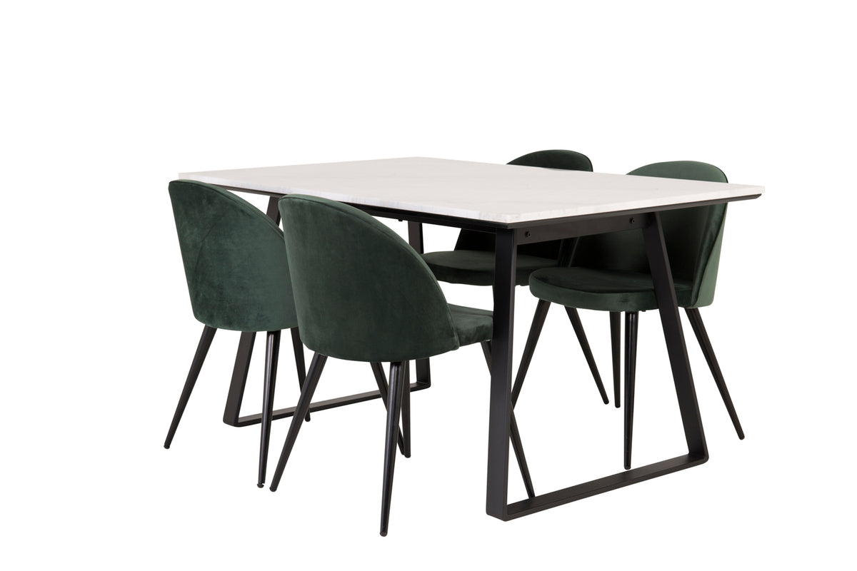 Venture Design Estelle & Velvet Rektangulära Matbord 140 x 90 Svart + Matstolar 2-pack Grön