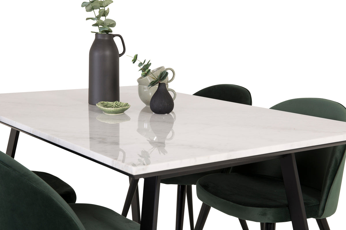 Venture Design Estelle & Velvet Rektangulära Matbord 140 x 90 Svart + Matstolar 2-pack Grön
