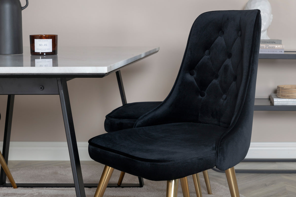 Venture Design Estelle & Velvet Deluxe Matbord 90x140 + Matstolar Svart