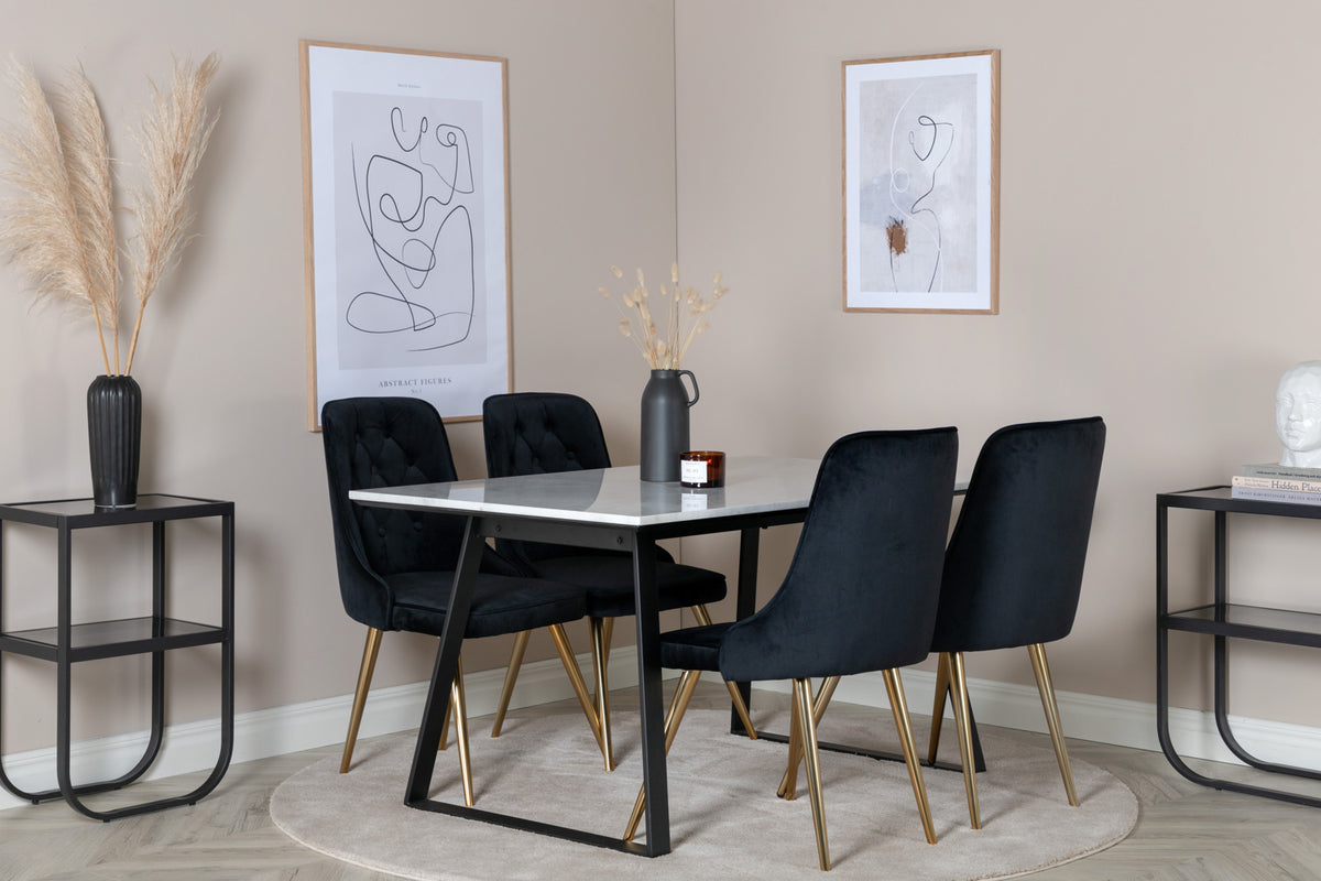 Venture Design Estelle & Velvet Deluxe Matbord 90x140 + Matstolar Svart