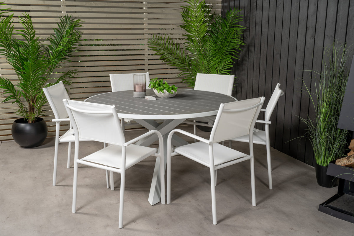 Venture Design Parma & Santorini Matbord ⌀140 + Matstolar Vit