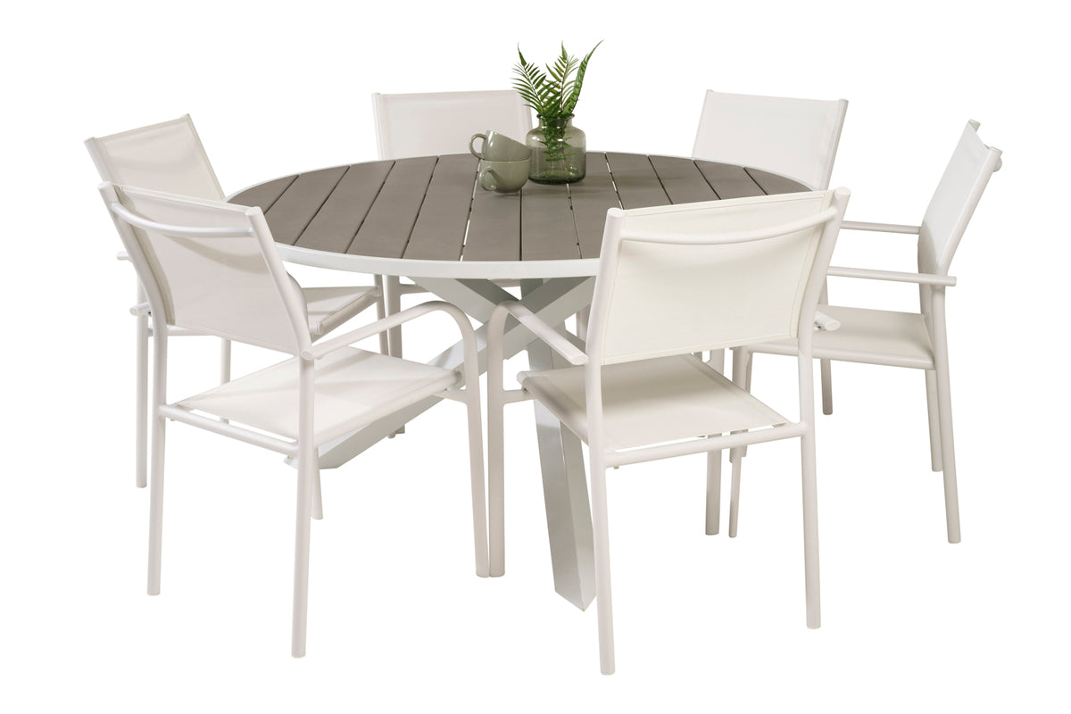 Venture Design Parma & Santorini Matbord ⌀140 + Matstolar Vit