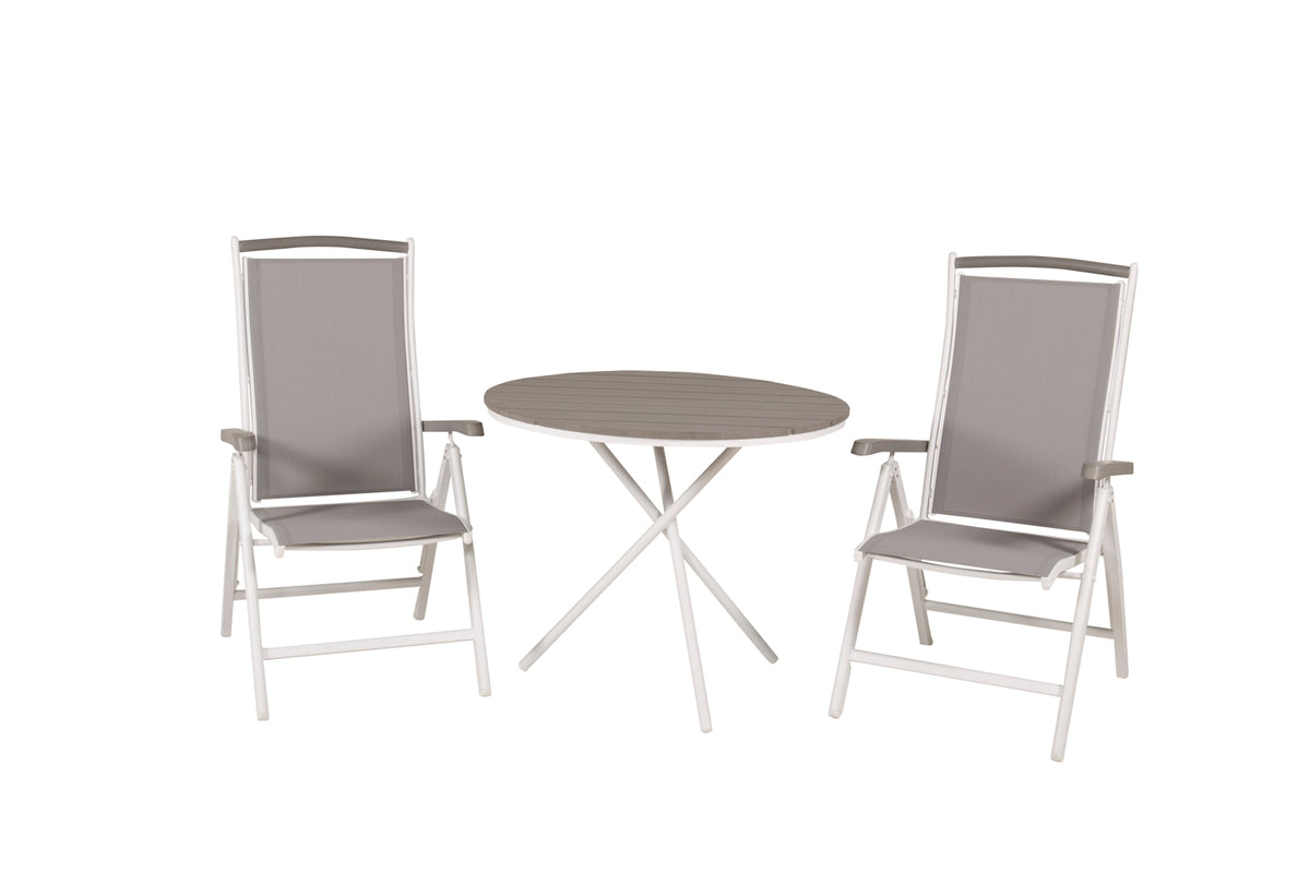 Venture Design Albany & Parma Positionsstolar 2-pack Vit + Cafebord ⌀90 Grå