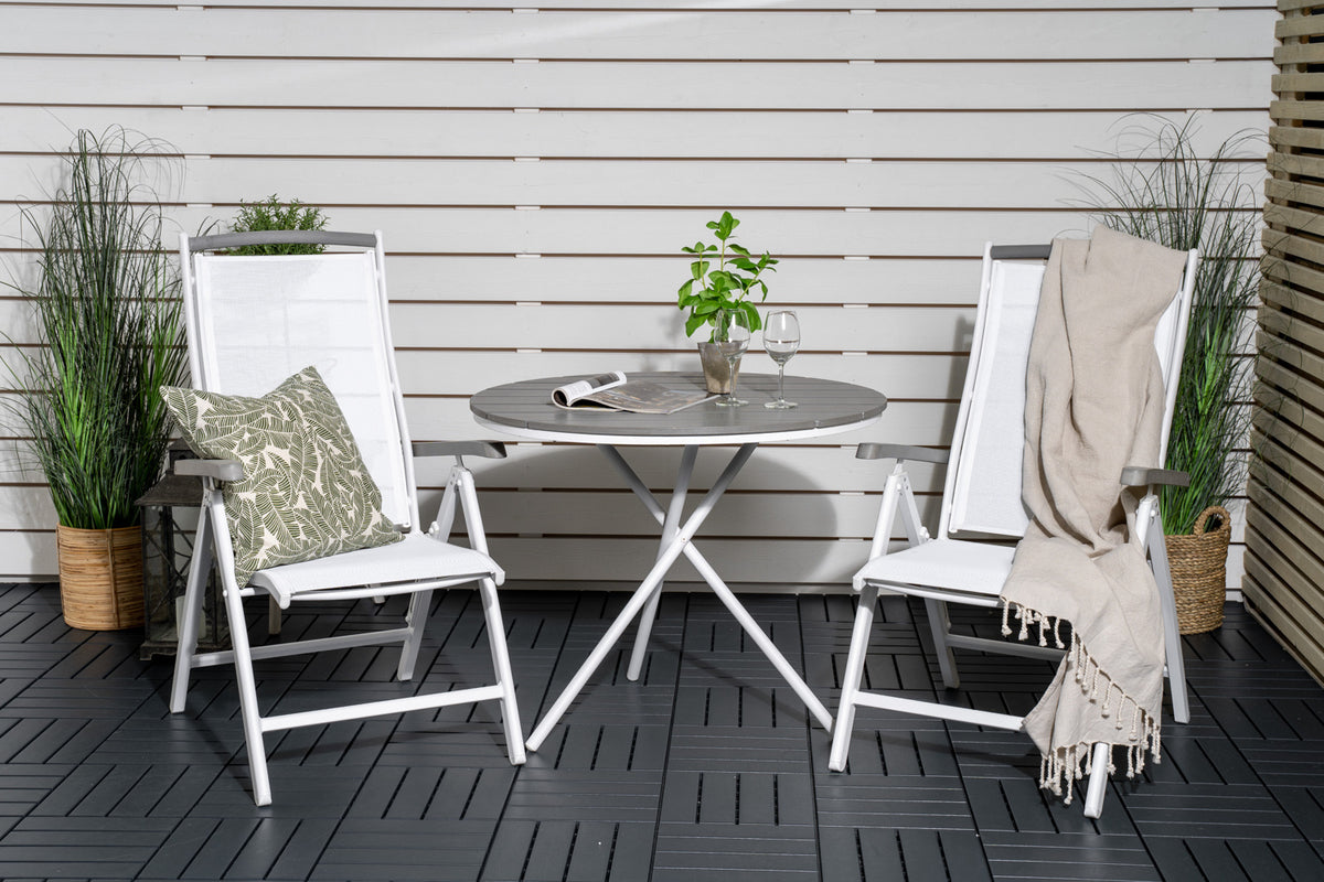 Venture Design Albany & Parma Positionsstolar 2-pack Vit + Cafebord ⌀90 Grå