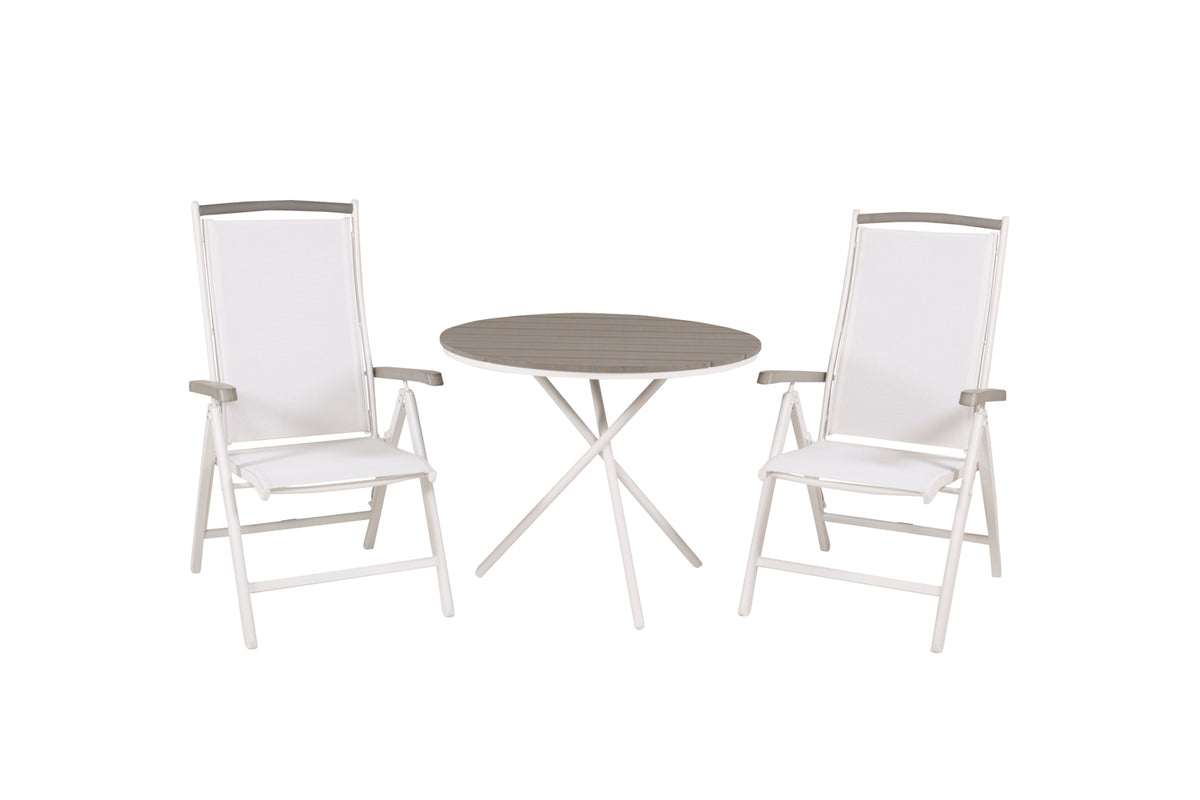Venture Design Albany & Parma Positionsstolar 2-pack Vit + Cafebord ⌀90 Grå