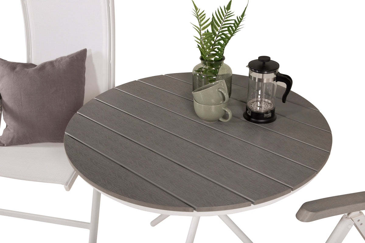 Venture Design Albany & Parma Positionsstolar 2-pack Vit + Cafebord ⌀90 Grå