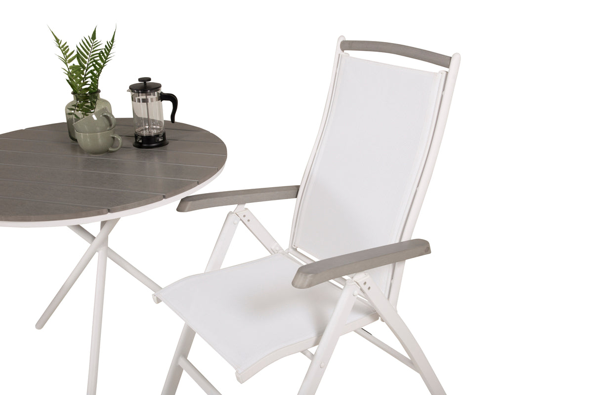 Venture Design Albany & Parma Positionsstolar 2-pack Vit + Cafebord ⌀90 Grå