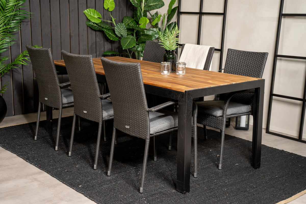 Venture Design Anna & Bois Matstolar 2-pack Svart + Rektangulära Matbord 205 x 90 Natur