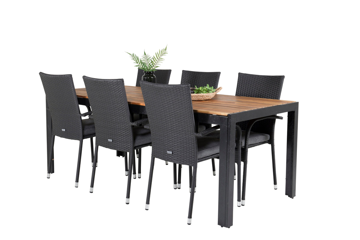 Venture Design Anna & Bois Matstolar 2-pack Svart + Rektangulära Matbord 205 x 90 Natur