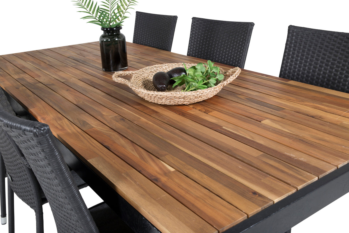 Venture Design Anna & Bois Matstolar 2-pack Svart + Rektangulära Matbord 205 x 90 Natur