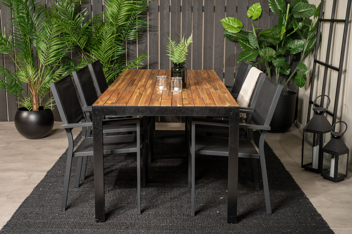 Venture Design Copacabana & Bois Matstolar Svart + Rektangulära Matbord 205 x 90 Natur