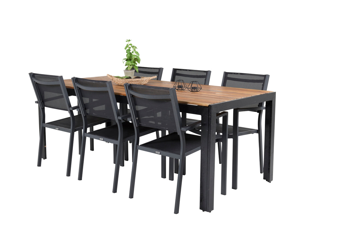 Venture Design Copacabana & Bois Matstolar Svart + Rektangulära Matbord 205 x 90 Natur