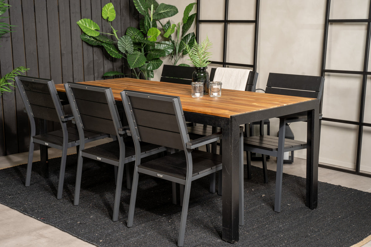 Venture Design Levels & Bois Matstolar 2-pack Svart + Rektangulära Matbord 205 x 90 Natur