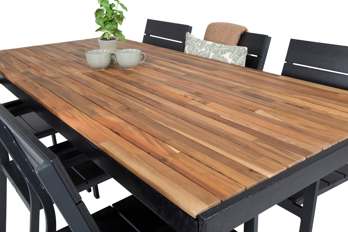 Venture Design Levels & Bois Matstolar 2-pack Svart + Rektangulära Matbord 205 x 90 Natur