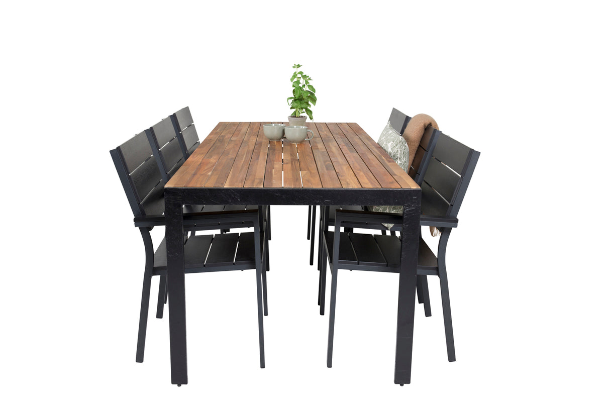 Venture Design Levels & Bois Matstolar 2-pack Svart + Rektangulära Matbord 205 x 90 Natur