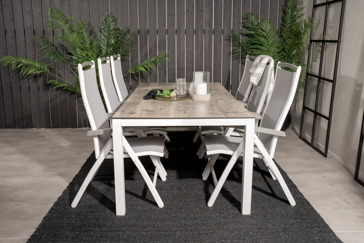 Venture Design Albany & Llama Positionsstolar 2-pack Vit + Rektangulära Matbord 205 × 100 Grå