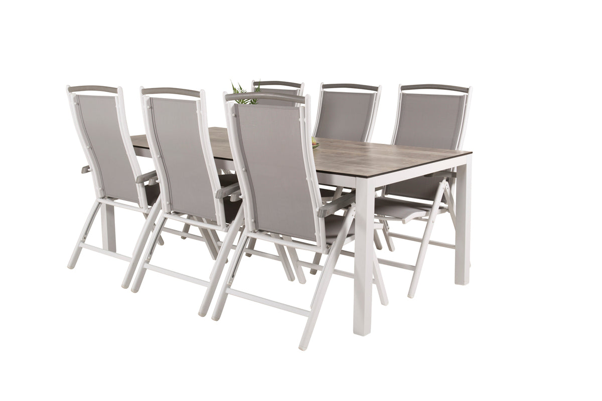 Venture Design Albany & Llama Positionsstolar 2-pack Vit + Rektangulära Matbord 205 × 100 Grå