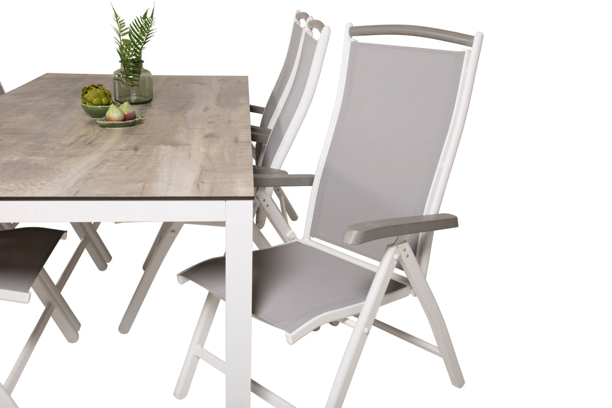 Venture Design Albany & Llama Positionsstolar 2-pack Vit + Rektangulära Matbord 205 × 100 Grå