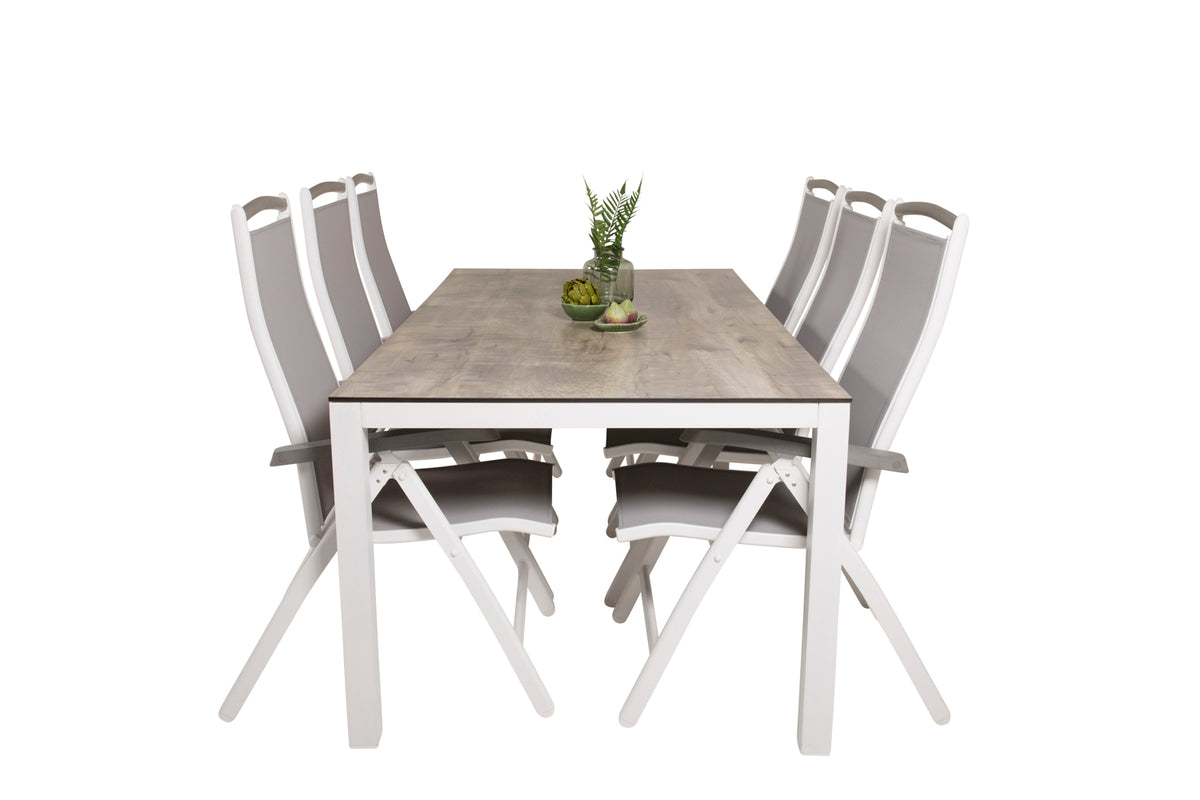 Venture Design Albany & Llama Positionsstolar 2-pack Vit + Rektangulära Matbord 205 × 100 Grå