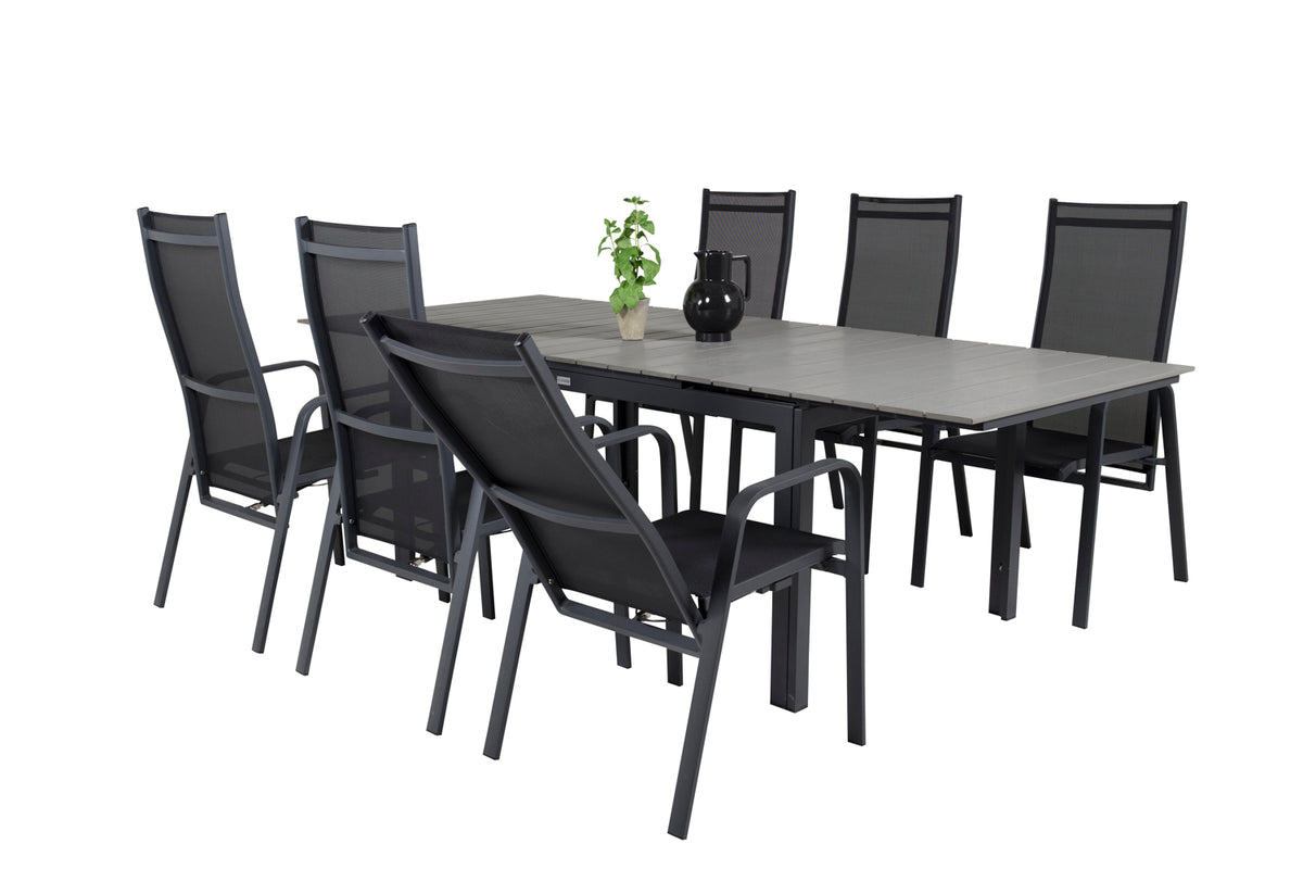 Venture Design Levels & Copacabana Matbord 160x100x75 + Reclinerstolar Svart