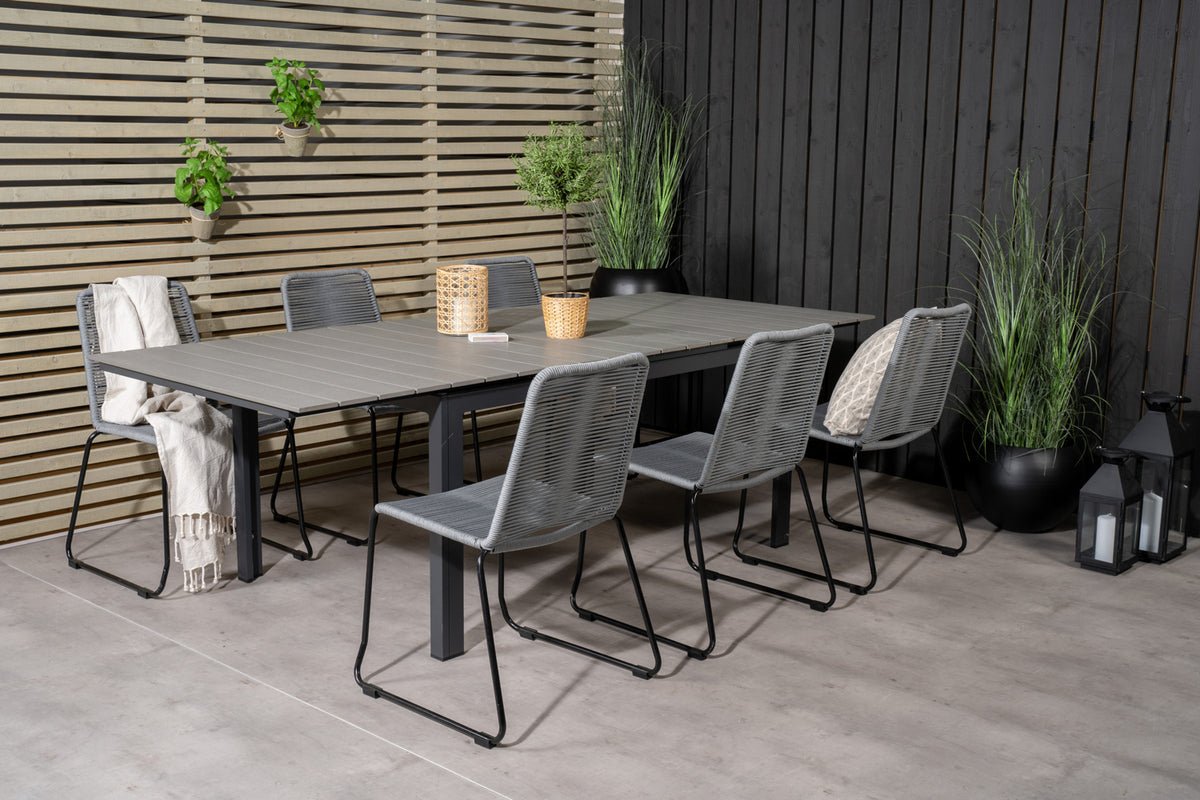 Venture Design Levels & Lindos Matbord 160x100x75 + Matstolar Grå