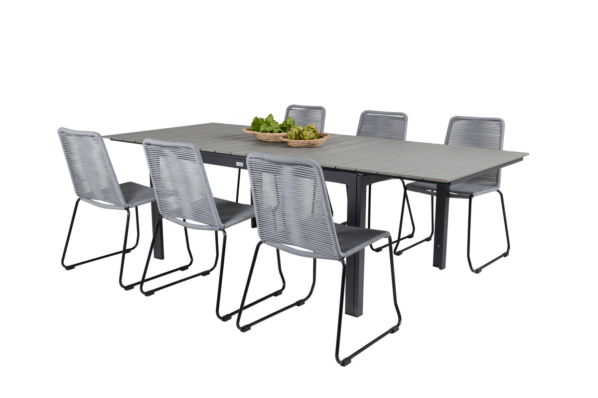 Venture Design Levels & Lindos Matbord 160x100x75 + Matstolar Grå