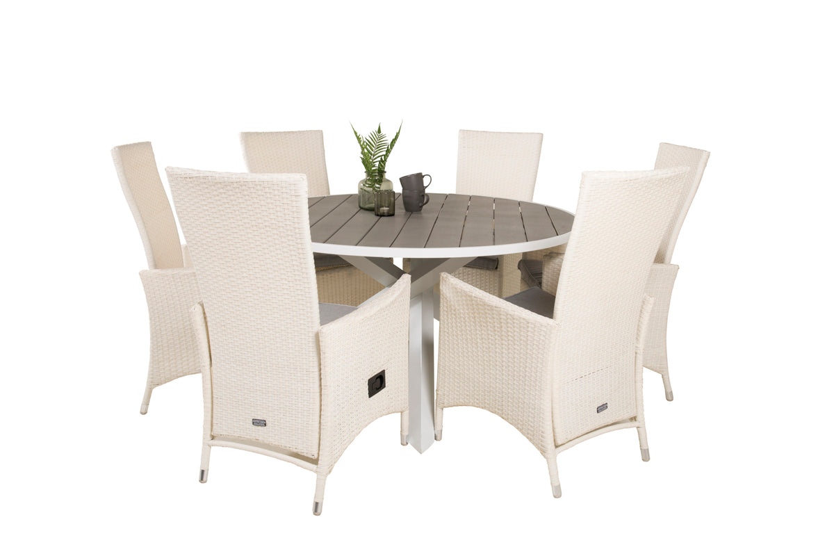 Venture Design Parma & Padova Runda Matbord ø140 Vit + Reclinerstolar Vit