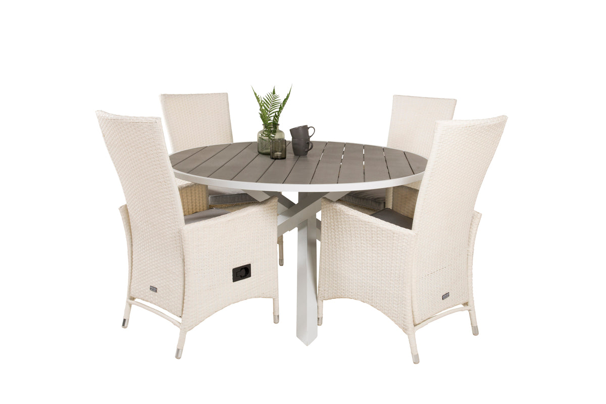Venture Design Parma & Padova Matbord ⌀140 + Reclinerstolar Vit