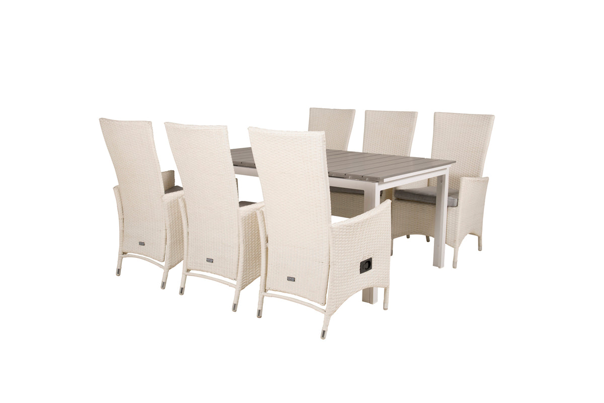 Venture Design Levels & Padova Rektangulära Matbord 160 x 100 Vit + Reclinerstolar 2-pack Vit