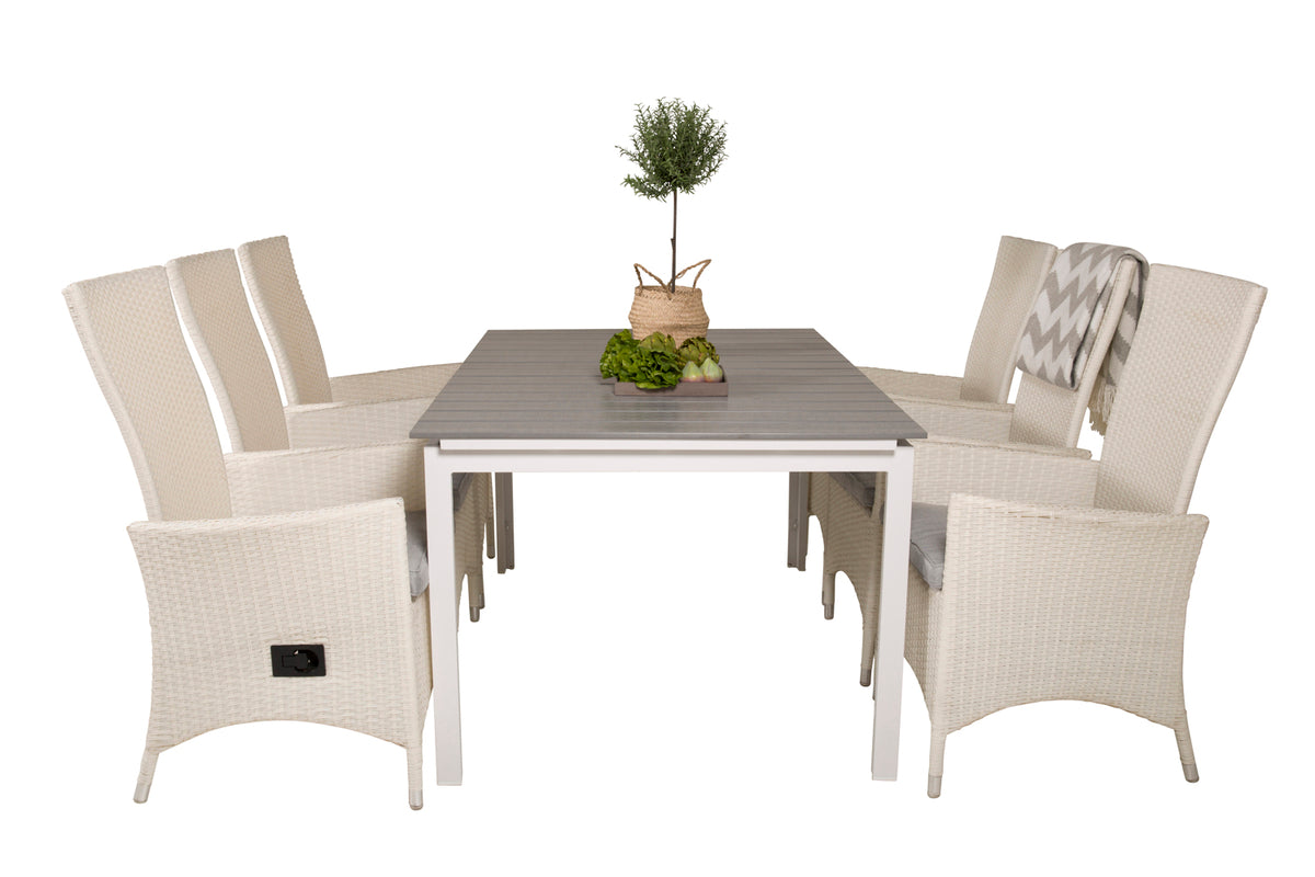 Venture Design Levels & Padova Rektangulära Matbord 160 x 100 Vit + Reclinerstolar 2-pack Vit