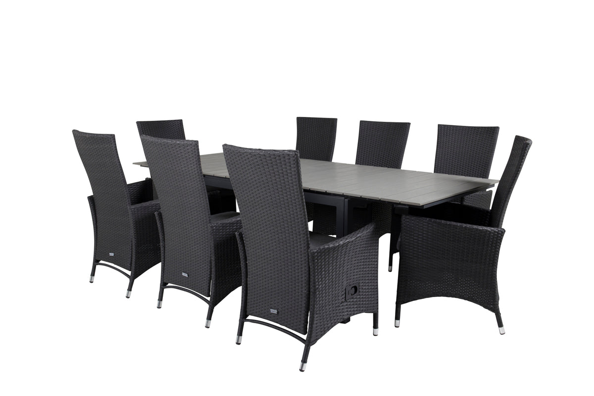 Venture Design Levels & Padova Rektangulära Matbord 160x100x75 Svart + Reclinerstolar Svart