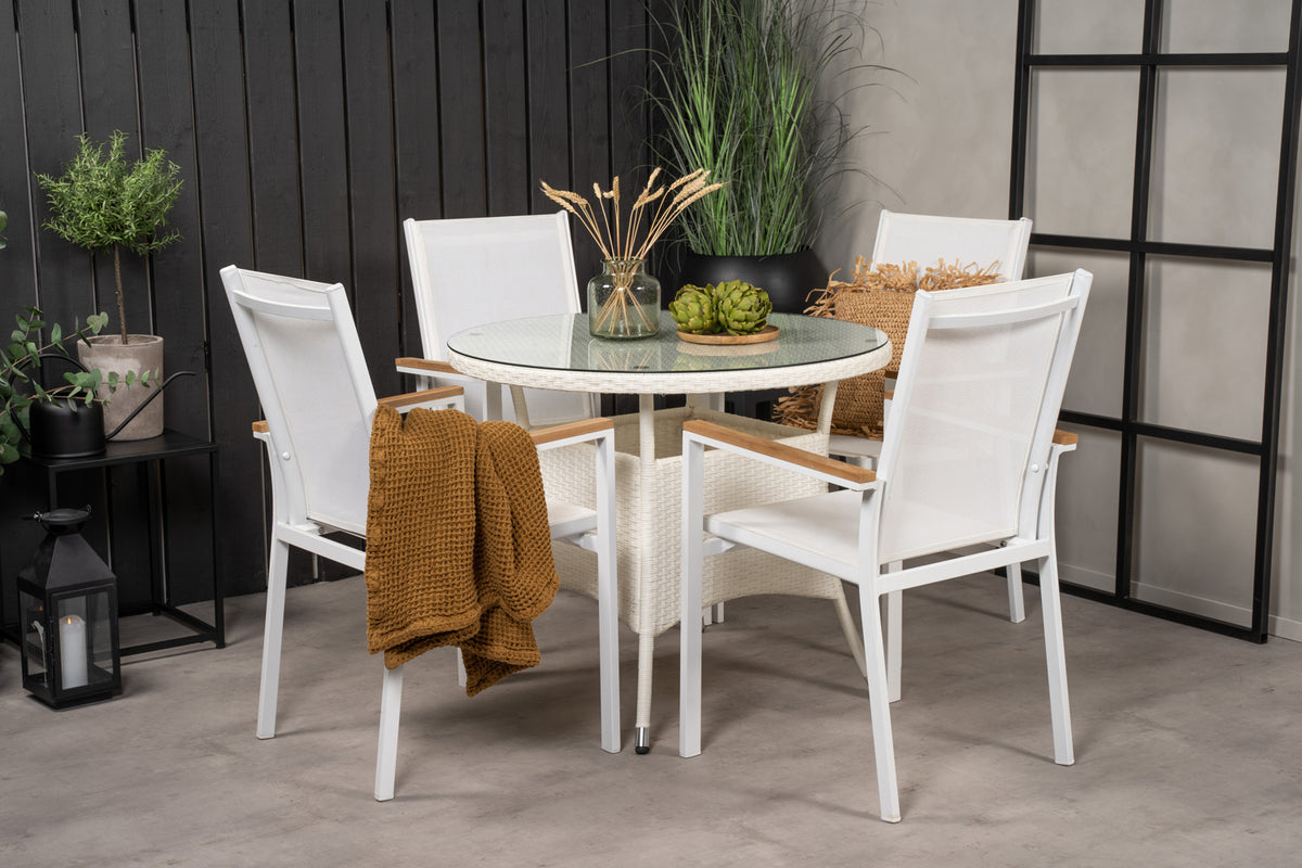 Venture Design Volta & Texas Runda Matbord 90 Vit + Matstolar Vit