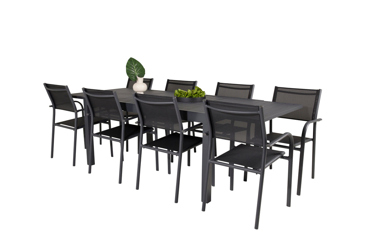 Venture Design Santorini & Marbella Matstolar 2-pack Svart + Rektangulära Matbord 160 x 100 Svart