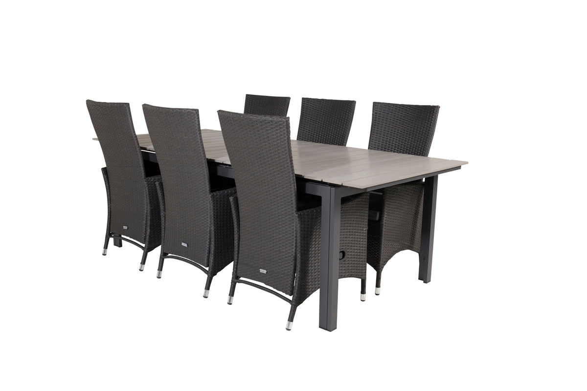 Venture Design Levels & Padova Matbord 229x100x75 + Reclinerstolar Svart