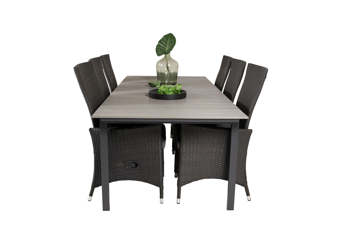Venture Design Levels & Padova Matbord 229x100x75 + Reclinerstolar Svart