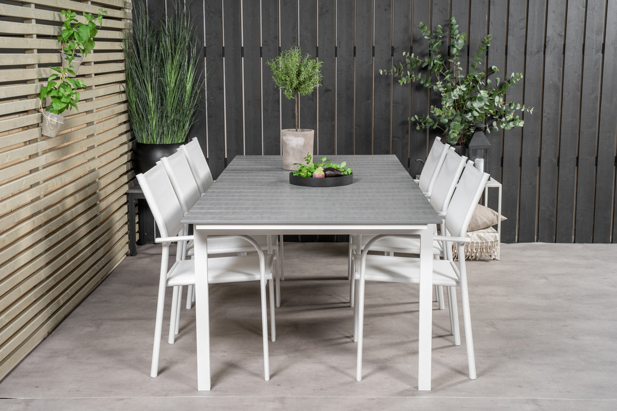 Venture Design Levels & Santorini Matbord 229x100x75 + Matstolar Vit