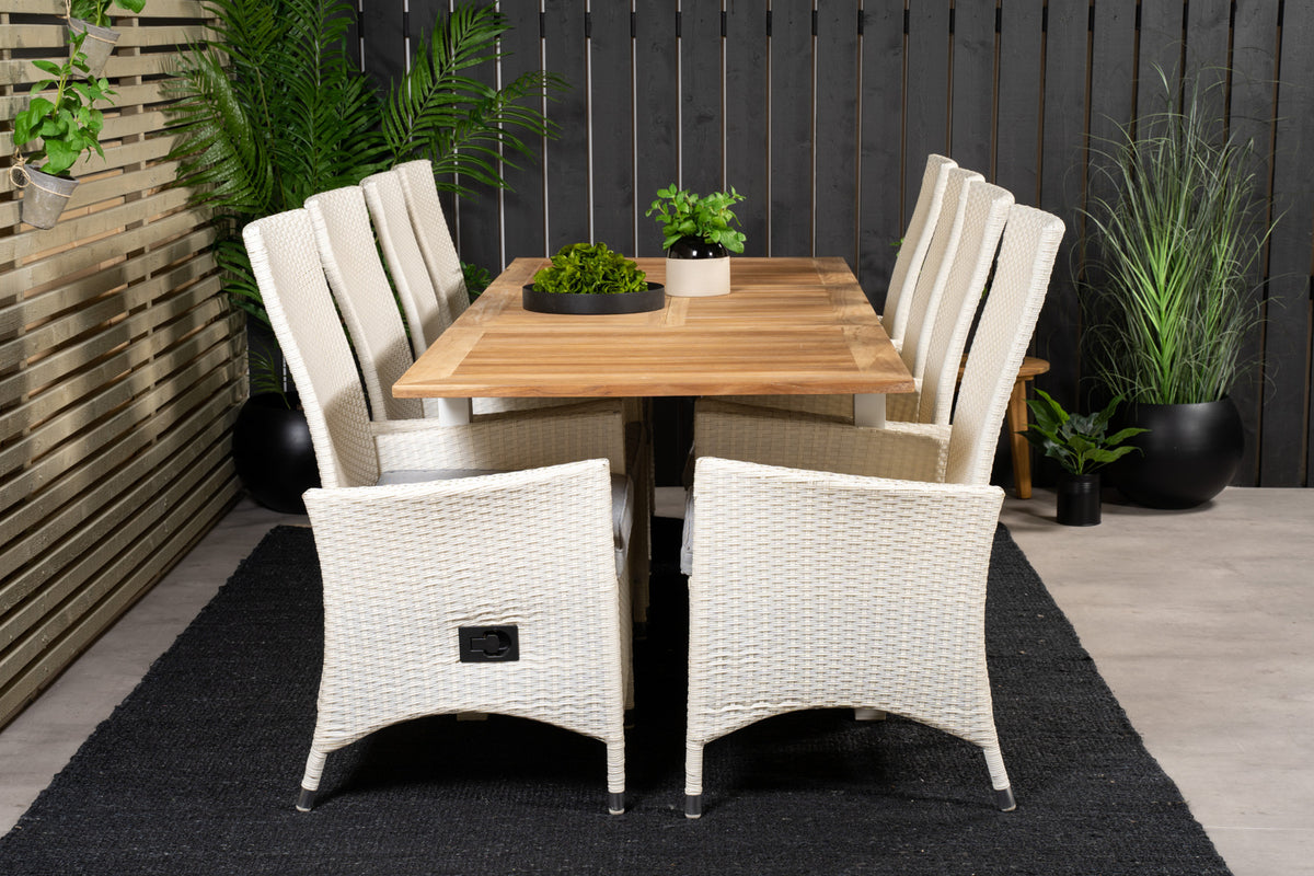Venture Design Padova & Panama Reclinerstolar Vit + Rektangulära Matbord 160x90x75 Vit