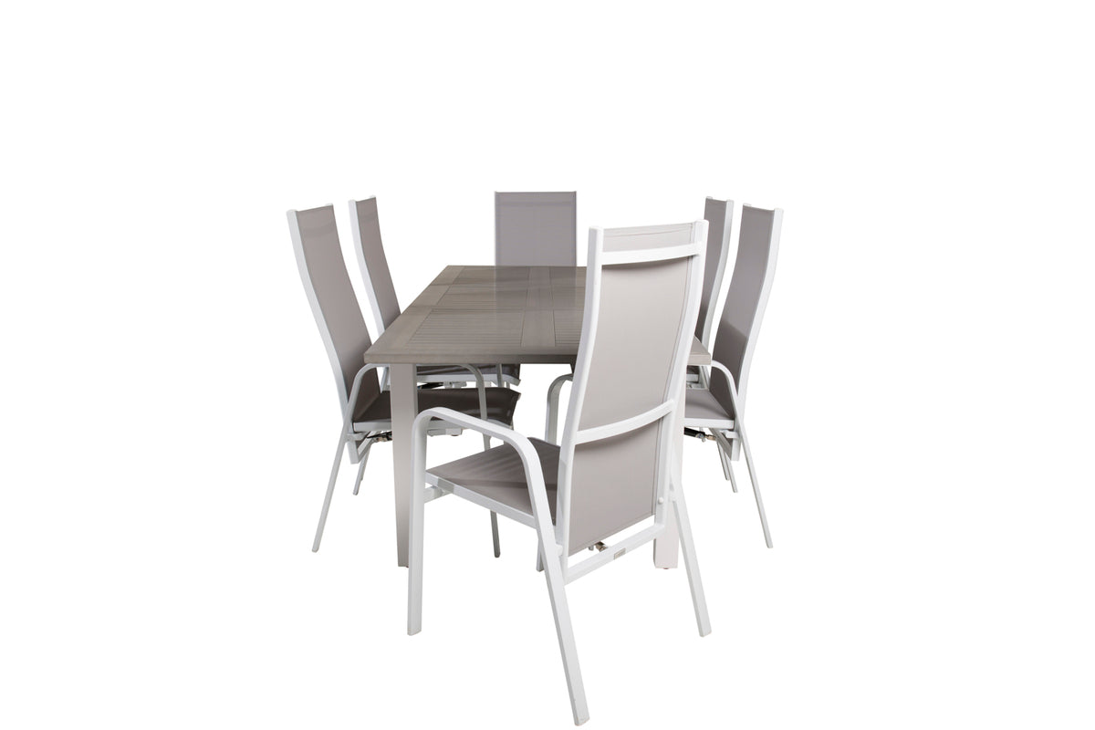 Venture Design Albany & Copacabana Rektangulära Matbord 152 x 90 Vit + Reclinerstolar 2-pack Grå