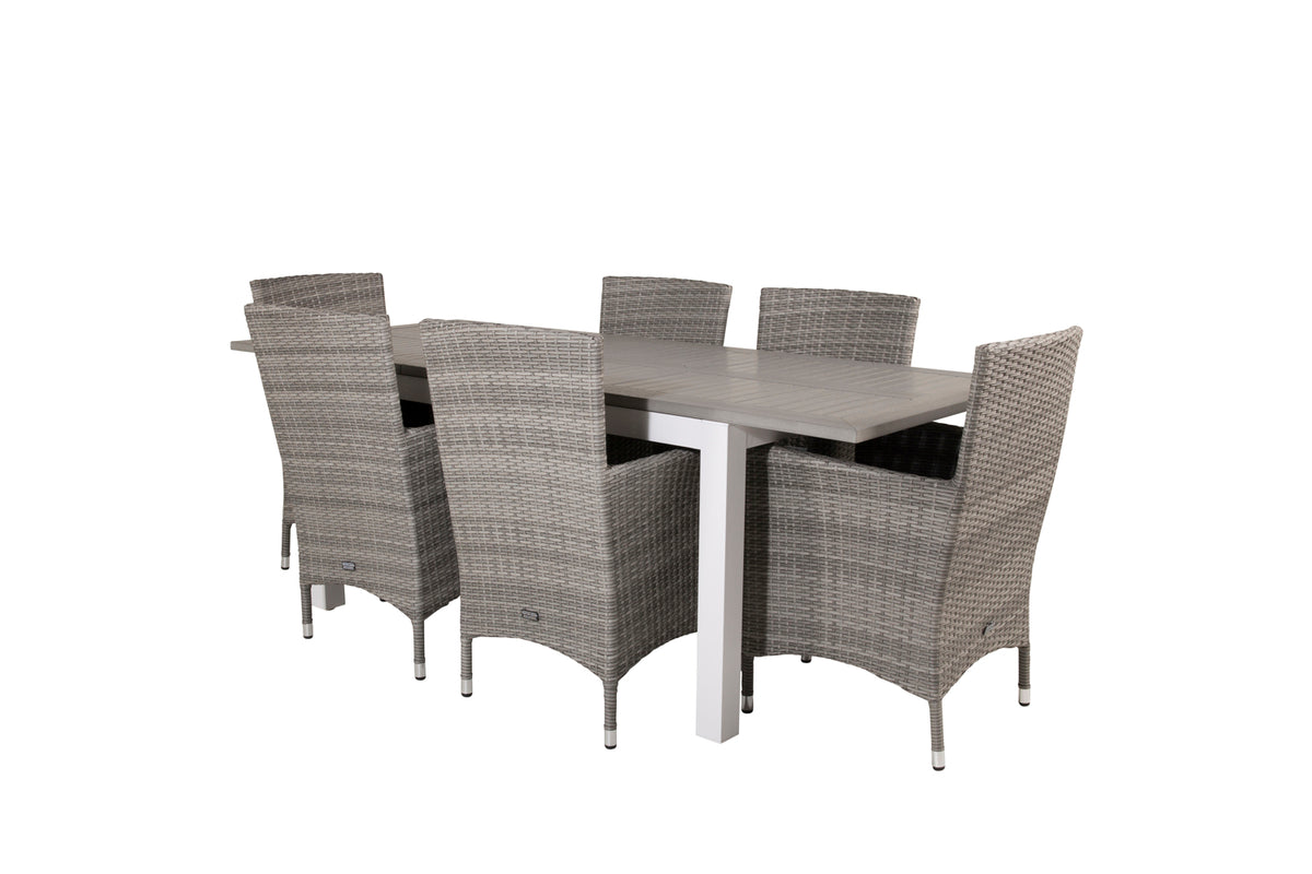 Venture Design Albany & Malin Matbord 152x90 + Matstolar Grå