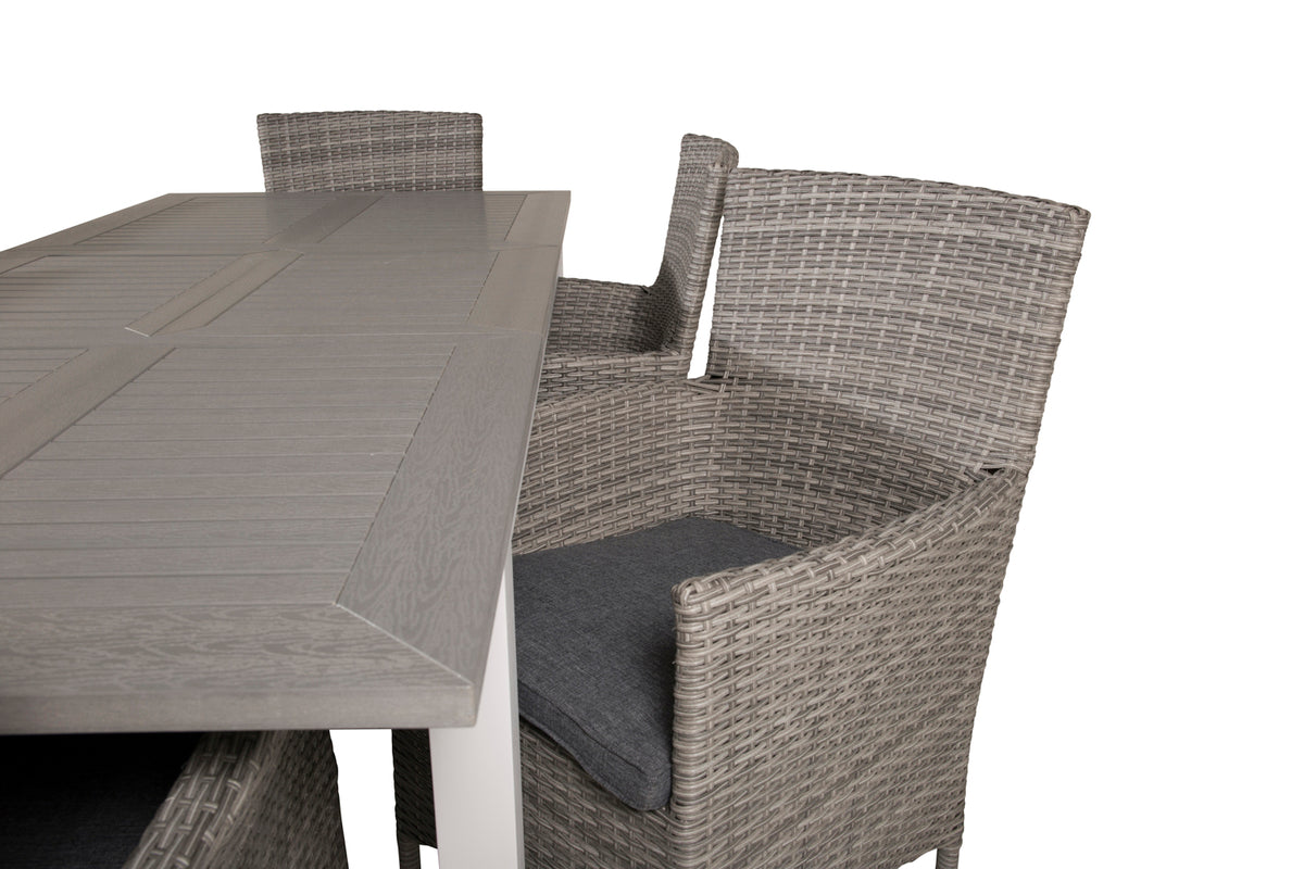 Venture Design Albany & Malin Matbord 152x90 + Matstolar Grå