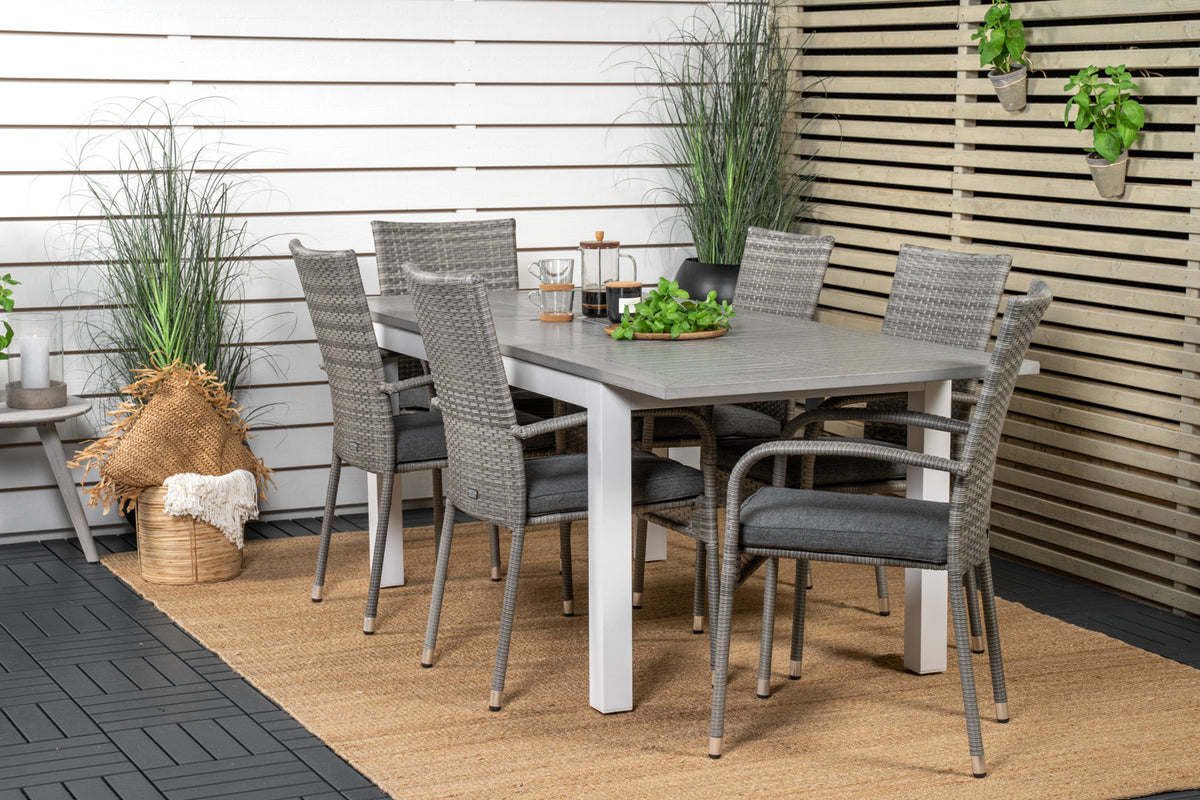 Venture Design Albany & Anna Rektangulära Matbord 152 x 90 Vit + Matstolar 2-pack Grå