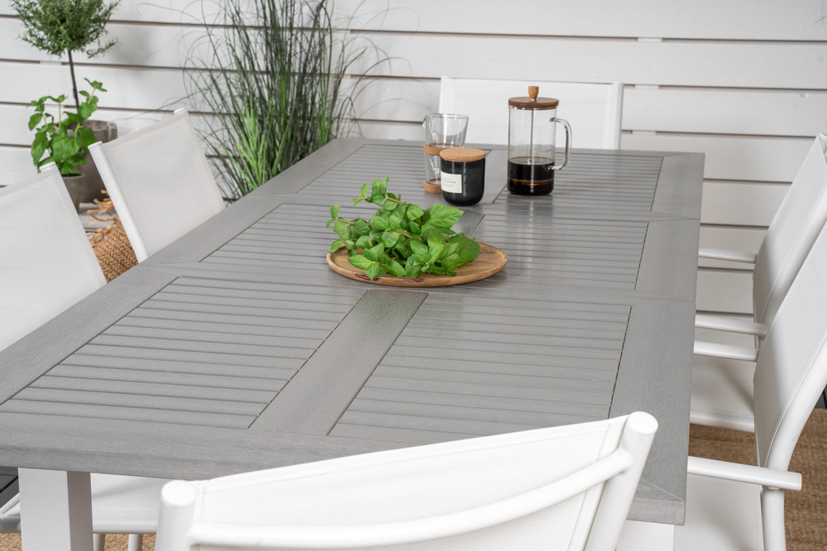 Venture Design Albany & Santorini Matbord 152x90 + Matstolar Vit