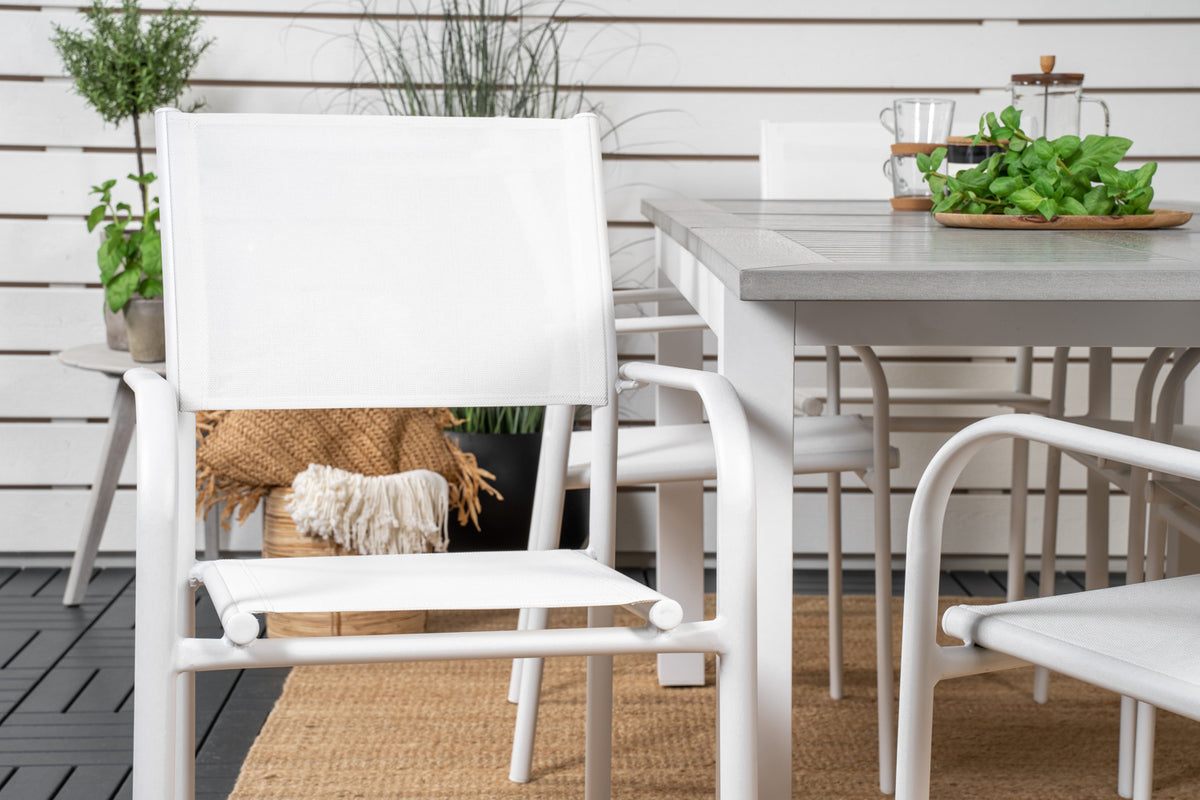 Venture Design Albany & Santorini Matbord 152x90 + Matstolar Vit