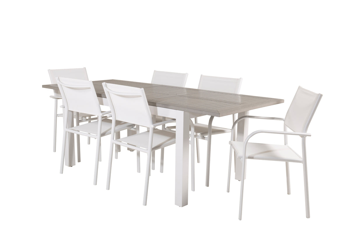 Venture Design Albany & Santorini Matbord 152x90 + Matstolar Vit
