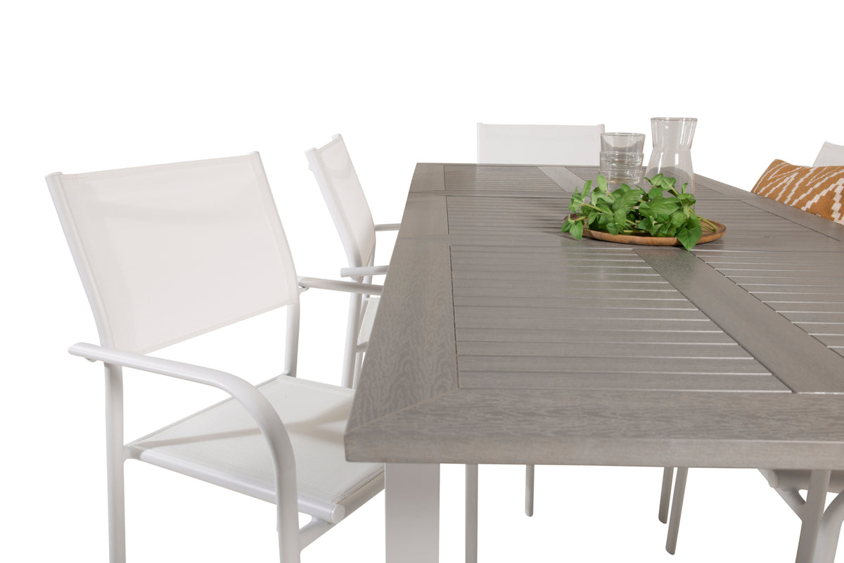Venture Design Albany & Santorini Matbord 152x90 + Matstolar Vit