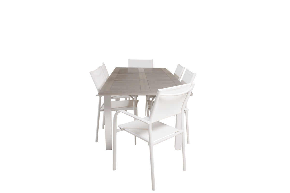 Venture Design Albany & Santorini Matbord 152x90 + Matstolar Vit