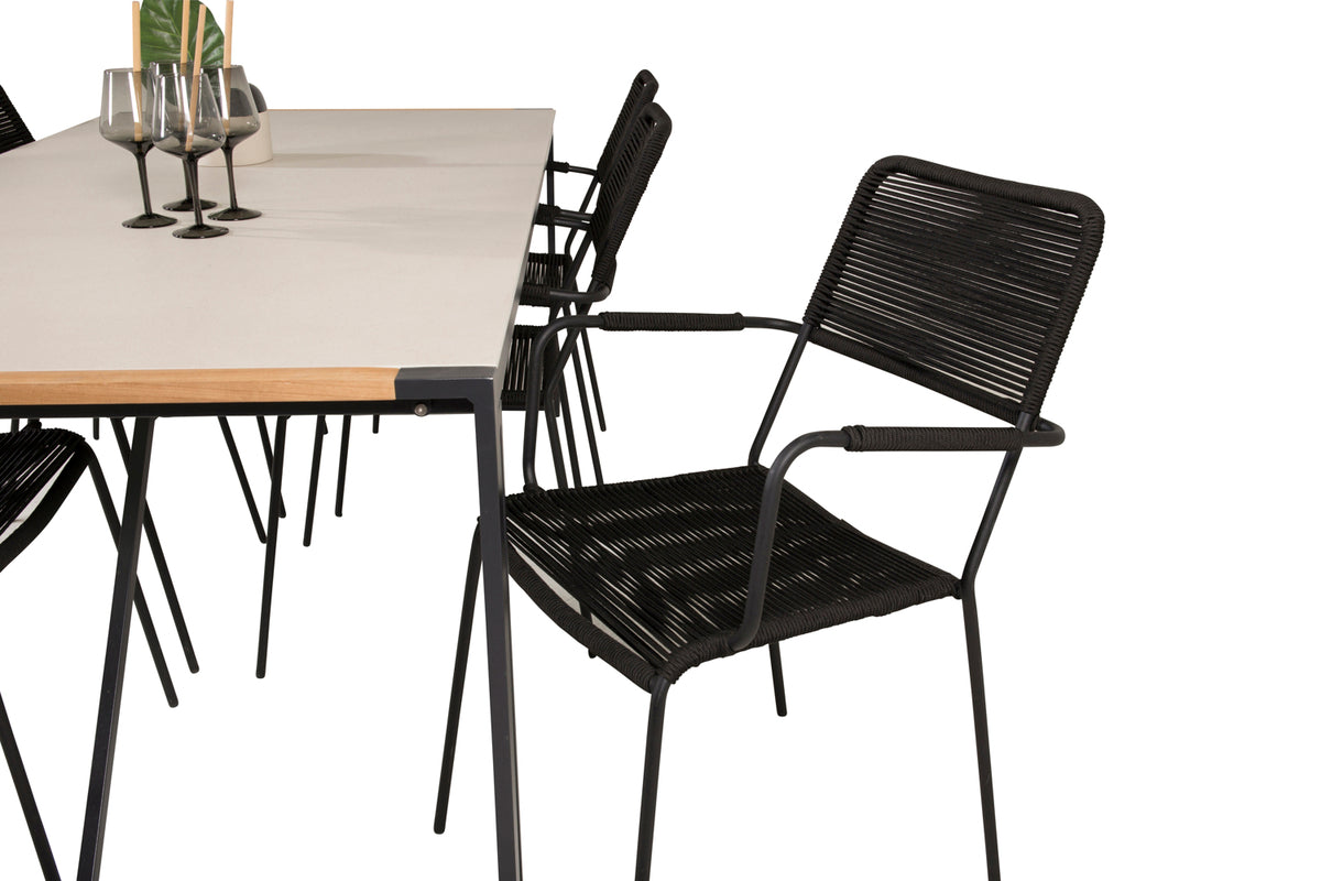 Venture Design Lindos & Texas Matstolar Svart + Matbord 200x100