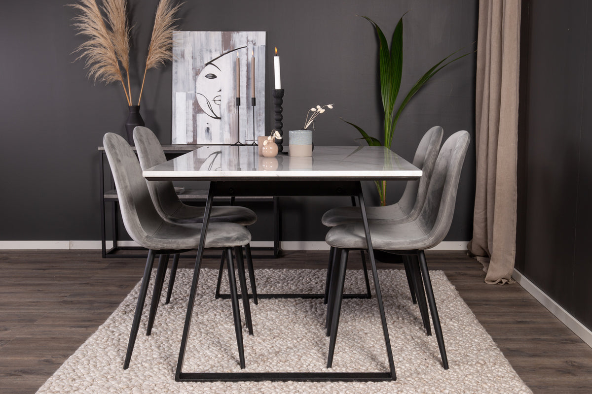Venture Design Estelle & Polar Rektangulära Matbord 140 x 90 Svart + Matstolar 2-pack Grå